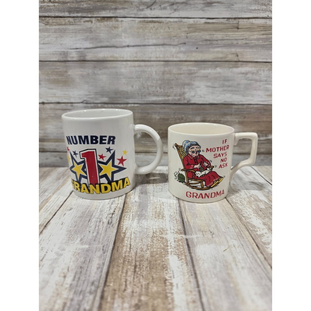 Vintage Mr Mugs Number 1 Grandma & If Mother Says No Ask Grandma Mug Set 2pc